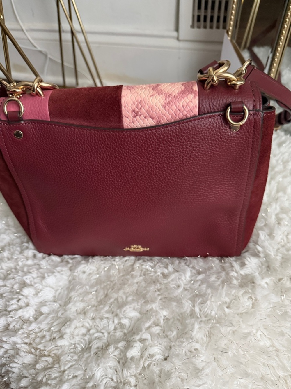 Coach Burgundy and Pink Patchwork Suede & Leather Crossbody - Picture 3 of 6